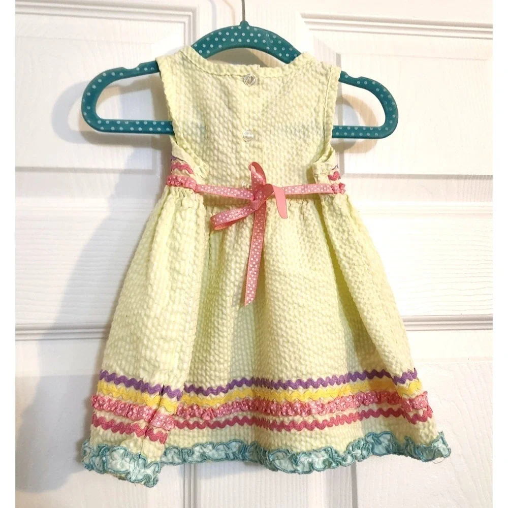 Youngland Baby Sz 6-9 Months Yellow Seersucker Gingham Dress Butterfly RickRack